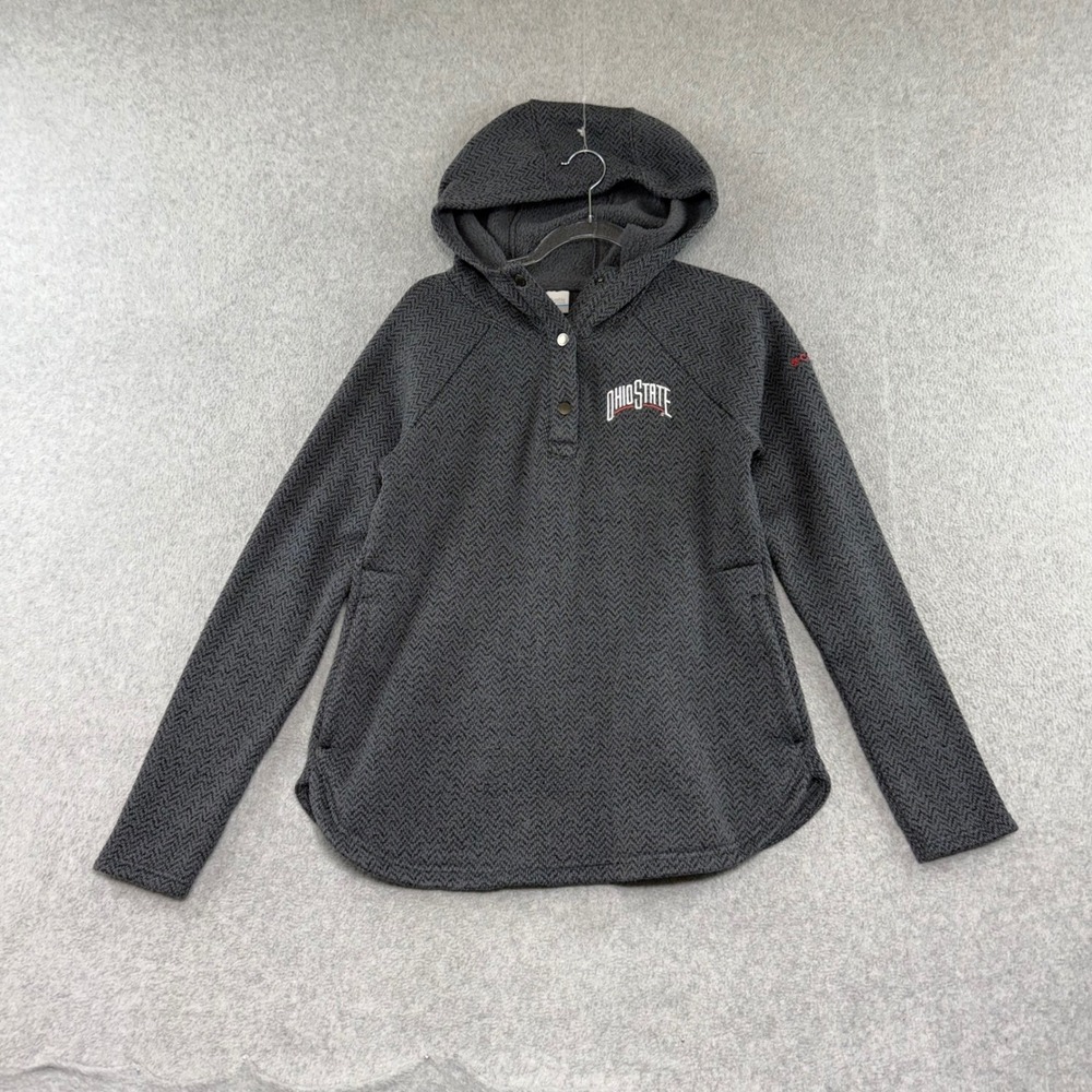 Columbia Ohio State Hoodie Womens L Gray Herringbone Snap Neck Sweater Fleece